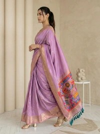 Soft Silk Saree with Gold Zari Floral Motifs & Meenakari Sparrow Pallu - FREE, FANCY PINK