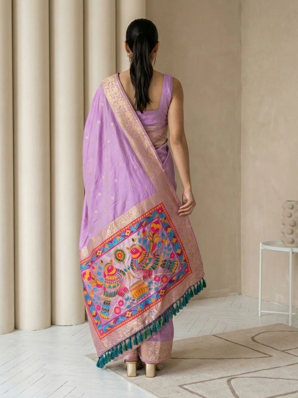 Soft Silk Saree with Gold Zari Floral Motifs & Meenakari Sparrow Pallu - FREE, FANCY PINK