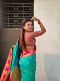 Soft Silk Saree with Peacock Zari Motifs and Contrast Peacock Panel Border - FREE, SKY