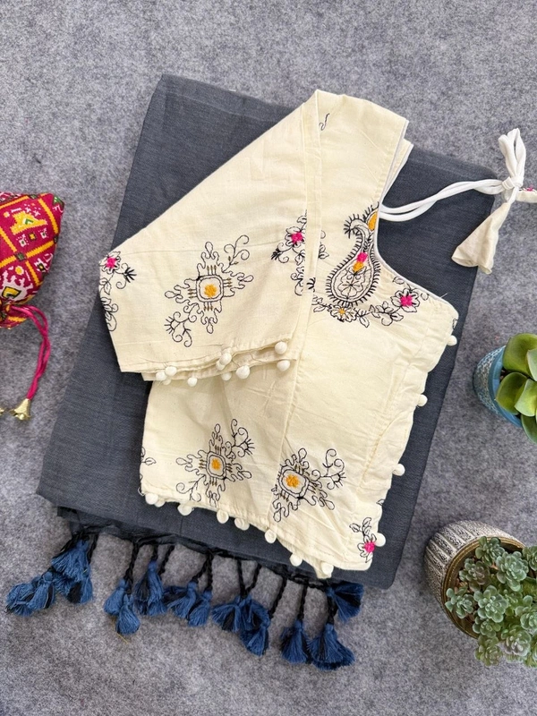 Stylish Khadi Cotton Saree with Embroidered Work