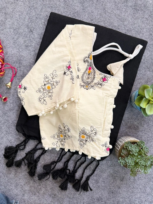 Stylish Khadi Cotton Saree with Embroidered Work