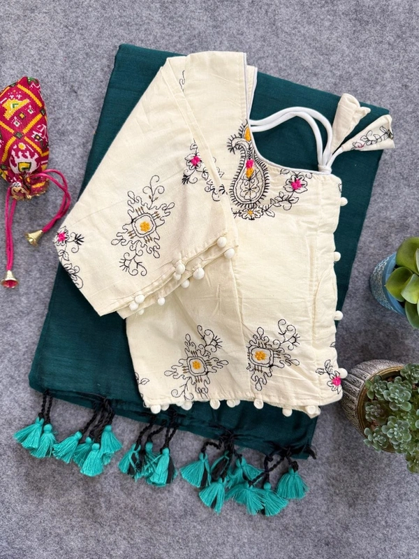 Stylish Khadi Cotton Saree with Embroidered Work