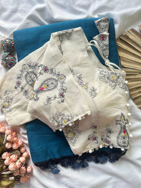 Stylish Khadi Cotton Saree with Embroidered Work