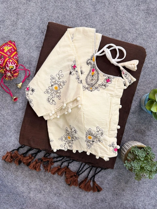 Stylish Khadi Cotton Saree with Embroidered Work