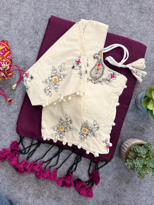 Stylish Khadi Cotton Saree with Embroidered Work