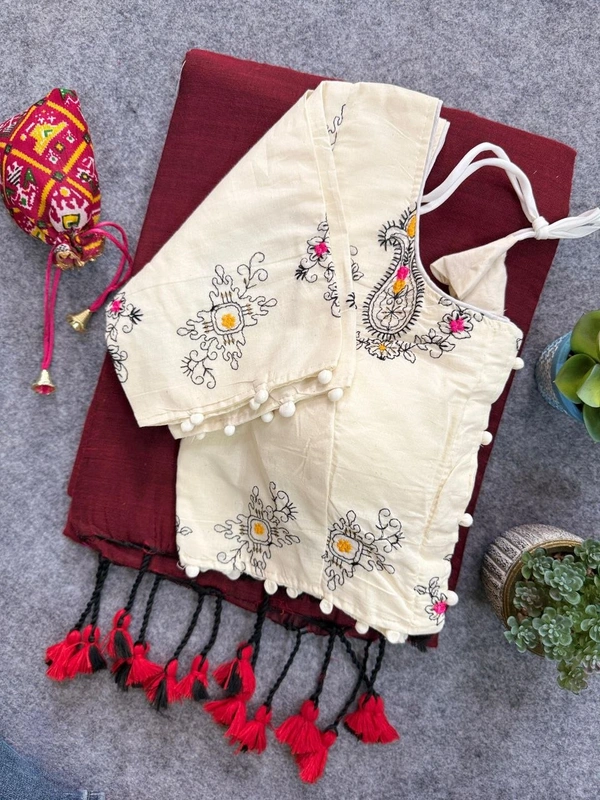 Stylish Khadi Cotton Saree with Embroidered Work