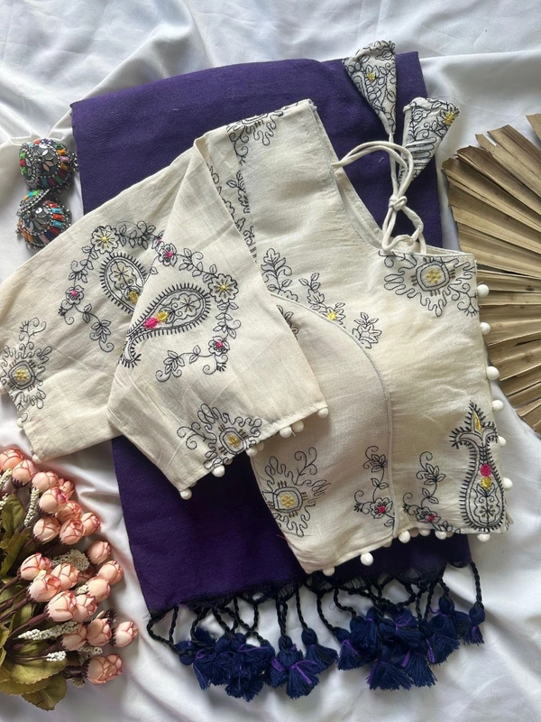 Stylish Khadi Cotton Saree with Embroidered Work