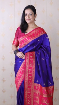 Traditional Art Soft Silk Saree with Gold Zari Motifs & Contrast Pallu - FREE, VIOLET