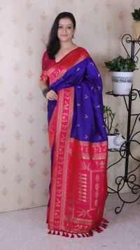 Traditional Art Soft Silk Saree with Gold Zari Motifs & Contrast Pallu - FREE, VIOLET