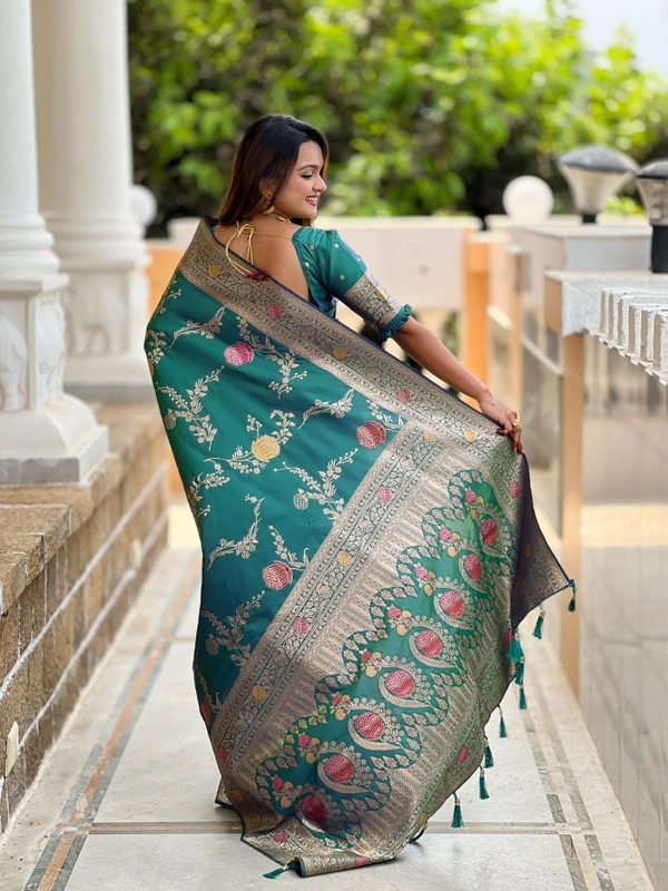 PAITHANI_HOUSE301 Traditional Banarasi Silk Saree with Meenakari Rich Pallu & Tassels - BANARASI - 2 - AQUA RAMA