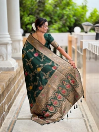 PAITHANI_HOUSE302 Traditional Banarasi Silk Saree with Meenakari Rich Pallu & Tassels - BANARASI - 2 - BOTTLE GREEN