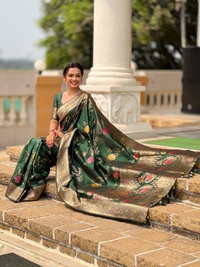 PAITHANI_HOUSE302 Traditional Banarasi Silk Saree with Meenakari Rich Pallu & Tassels - BANARASI - 2 - BOTTLE GREEN