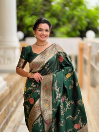 PAITHANI_HOUSE302 Traditional Banarasi Silk Saree with Meenakari Rich Pallu & Tassels - BANARASI - 2 - BOTTLE GREEN