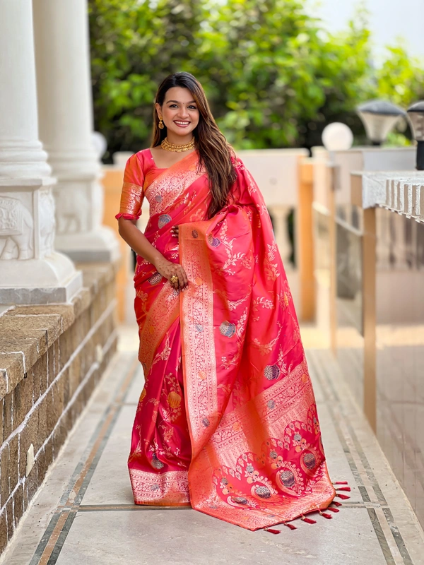 PAITHANI_HOUSE303 Traditional Banarasi Silk Saree with Meenakari Rich Pallu & Tassels - BANARASI - 2 - GAJRI PINK