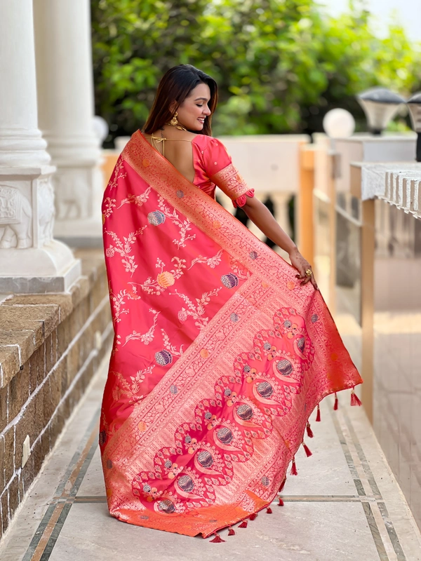 PAITHANI_HOUSE303 Traditional Banarasi Silk Saree with Meenakari Rich Pallu & Tassels - BANARASI - 2 - GAJRI PINK