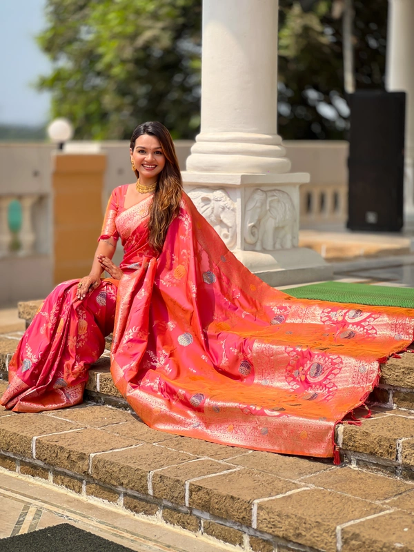 PAITHANI_HOUSE303 Traditional Banarasi Silk Saree with Meenakari Rich Pallu & Tassels - BANARASI - 2 - GAJRI PINK