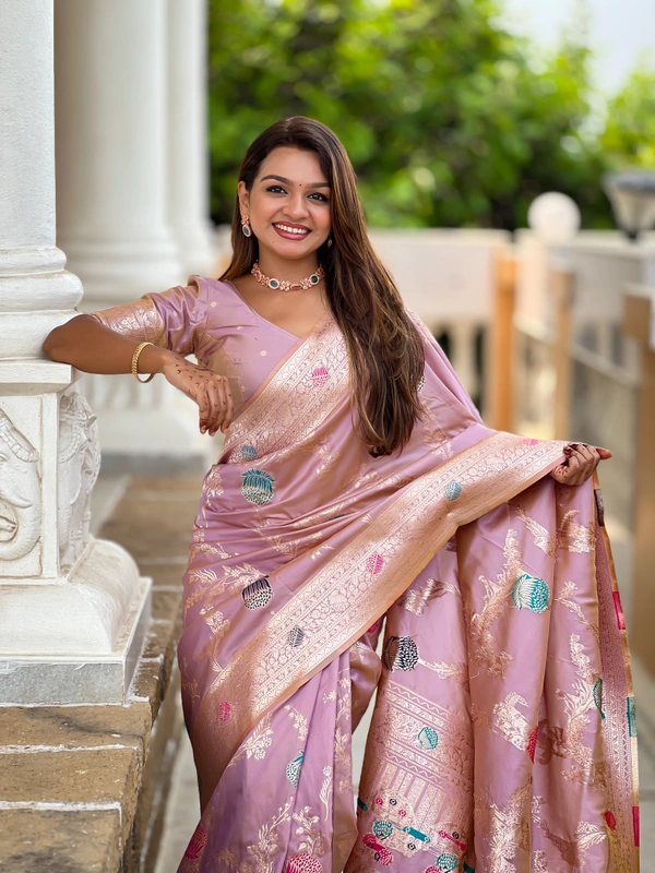 PAITHANI_HOUSE304 Traditional Banarasi Silk Saree with Meenakari Rich Pallu & Tassels - BANARASI - 2 - LAVENDER