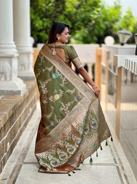 PAITHANI_HOUSE305 Traditional Banarasi Silk Saree with Meenakari Rich Pallu & Tassels - BANARASI - 2 - MEHENDI