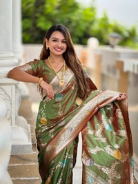 PAITHANI_HOUSE305 Traditional Banarasi Silk Saree with Meenakari Rich Pallu & Tassels - BANARASI - 2 - MEHENDI
