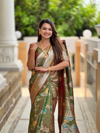PAITHANI_HOUSE305 Traditional Banarasi Silk Saree with Meenakari Rich Pallu & Tassels - BANARASI - 2 - MEHENDI