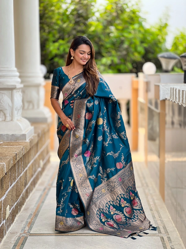 PAITHANI_HOUSE306 Traditional Banarasi Silk Saree with Meenakari Rich Pallu & Tassels - BANARASI - 2 - MORPITCH