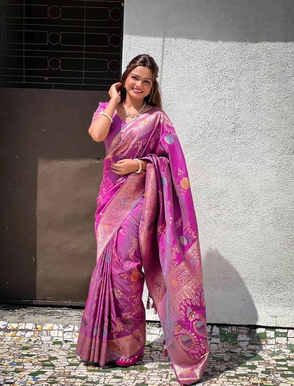 PAITHANI_HOUSE307 Traditional Banarasi Silk Saree with Meenakari Rich Pallu & Tassels - BANARASI - 2 - ONION