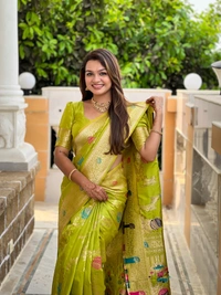 PAITHANI_HOUSE308 Traditional Banarasi Silk Saree with Meenakari Rich Pallu & Tassels - BANARASI - 2 - PERROT GREEN