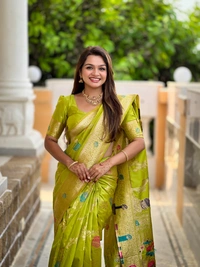 PAITHANI_HOUSE308 Traditional Banarasi Silk Saree with Meenakari Rich Pallu & Tassels - BANARASI - 2 - PERROT GREEN