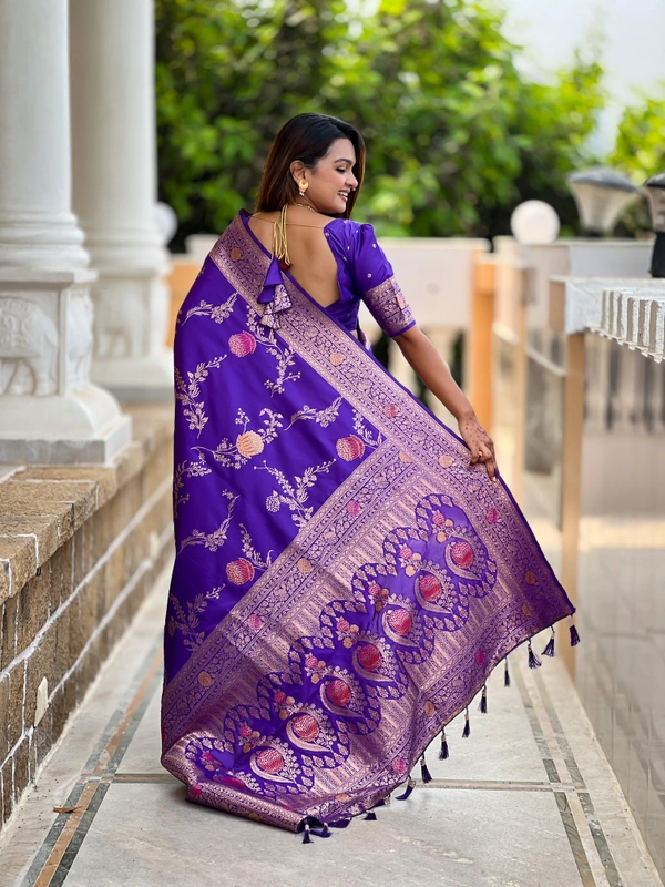 PAITHANI_HOUSE309 Traditional Banarasi Silk Saree with Meenakari Rich Pallu & Tassels - BANARASI - 2 - PURPLE