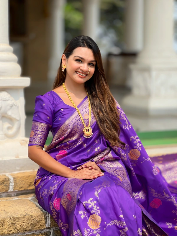 PAITHANI_HOUSE309 Traditional Banarasi Silk Saree with Meenakari Rich Pallu & Tassels - BANARASI - 2 - PURPLE