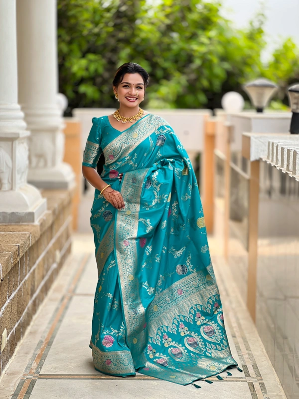 PAITHANI_HOUSE310 Traditional Banarasi Silk Saree with Meenakari Rich Pallu & Tassels - BANARASI - 2 - RAMA.L