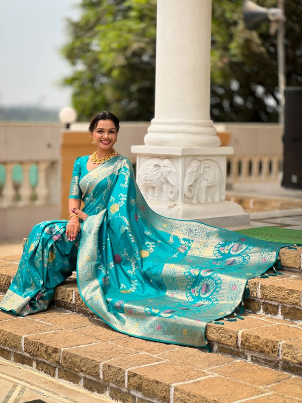 PAITHANI_HOUSE310 Traditional Banarasi Silk Saree with Meenakari Rich Pallu & Tassels - BANARASI - 2 - RAMA.L