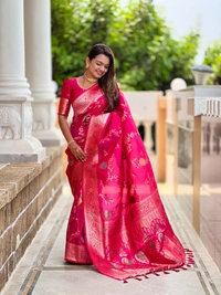 PAITHANI_HOUSE311 Traditional Banarasi Silk Saree with Meenakari Rich Pallu & Tassels - BANARASI - 2 - RANI PINK