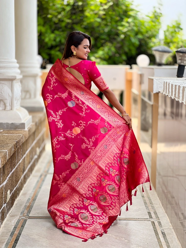 PAITHANI_HOUSE311 Traditional Banarasi Silk Saree with Meenakari Rich Pallu & Tassels - BANARASI - 2 - RANI PINK