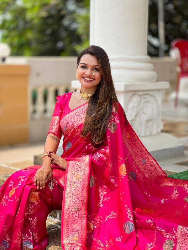 PAITHANI_HOUSE311 Traditional Banarasi Silk Saree with Meenakari Rich Pallu & Tassels - BANARASI - 2 - RANI PINK