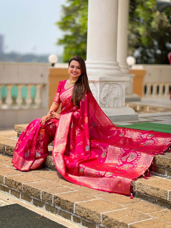 PAITHANI_HOUSE311 Traditional Banarasi Silk Saree with Meenakari Rich Pallu & Tassels - BANARASI - 2 - RANI PINK