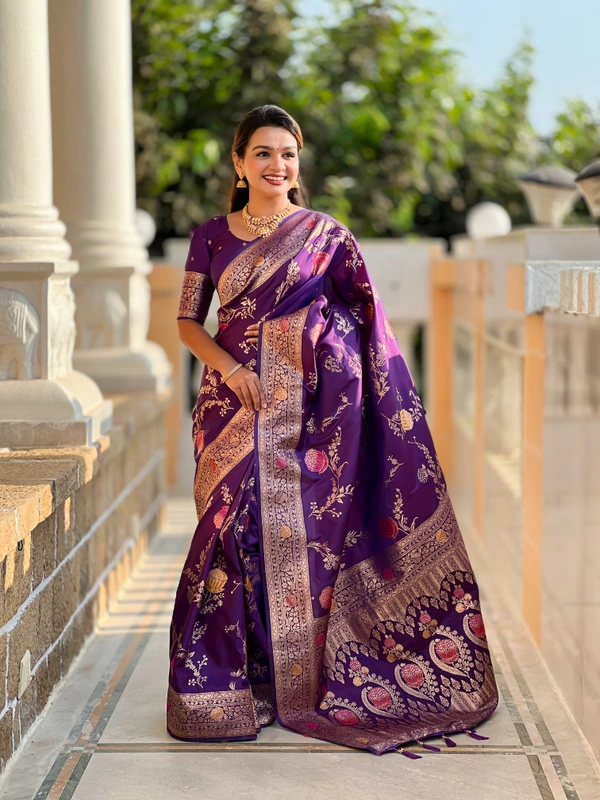 PAITHANI_HOUSE312 Traditional Banarasi Silk Saree with Meenakari Rich Pallu & Tassels - BANARASI - 2 - WINE