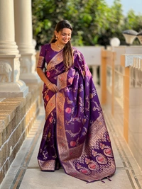 PAITHANI_HOUSE312 Traditional Banarasi Silk Saree with Meenakari Rich Pallu & Tassels - BANARASI - 2 - WINE