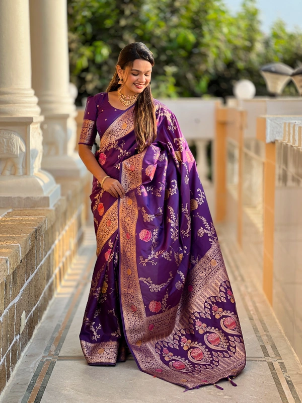 PAITHANI_HOUSE312 Traditional Banarasi Silk Saree with Meenakari Rich Pallu & Tassels - BANARASI - 2 - WINE