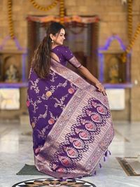PAITHANI_HOUSE312 Traditional Banarasi Silk Saree with Meenakari Rich Pallu & Tassels - BANARASI - 2 - WINE