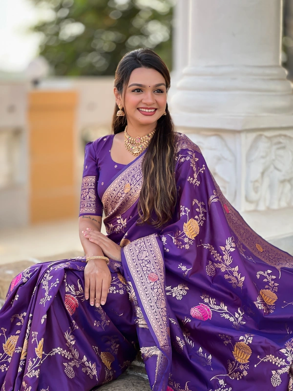 PAITHANI_HOUSE312 Traditional Banarasi Silk Saree with Meenakari Rich Pallu & Tassels - BANARASI - 2 - WINE