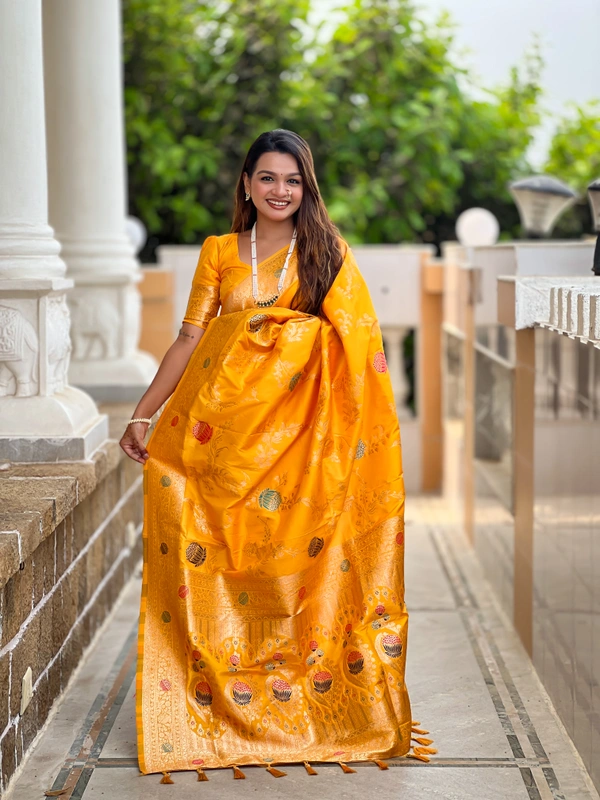 PAITHANI_HOUSE313 Traditional Banarasi Silk Saree with Meenakari Rich Pallu & Tassels - BANARASI - 2 - YELLOW