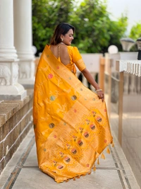 PAITHANI_HOUSE313 Traditional Banarasi Silk Saree with Meenakari Rich Pallu & Tassels - BANARASI - 2 - YELLOW