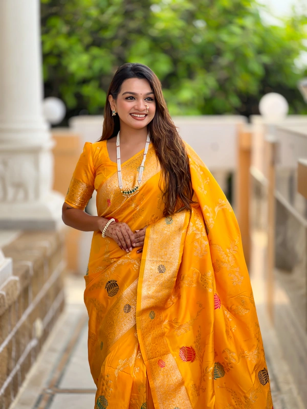 PAITHANI_HOUSE313 Traditional Banarasi Silk Saree with Meenakari Rich Pallu & Tassels - BANARASI - 2 - YELLOW