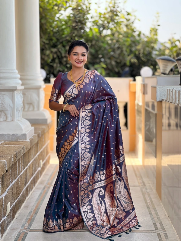 PAITHANI_HOUSE269 Traditional Banarasi Soft Silk Saree with Zari Meenakari Weaving Work -BANARASI - 9 - ANJIR