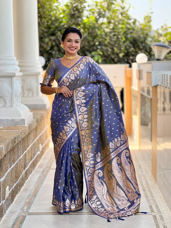 PAITHANI_HOUSE272 Traditional Banarasi Soft Silk Saree with Zari Meenakari Weaving Work -BANARASI - 9 - GREY