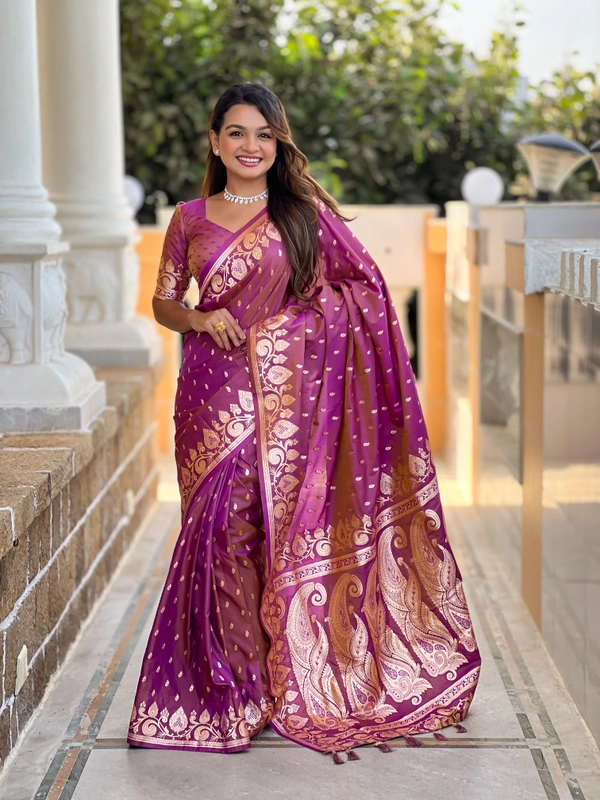 PAITHANI_HOUSE274 Traditional Banarasi Soft Silk Saree with Zari Meenakari Weaving Work -BANARASI - 9 - ONION