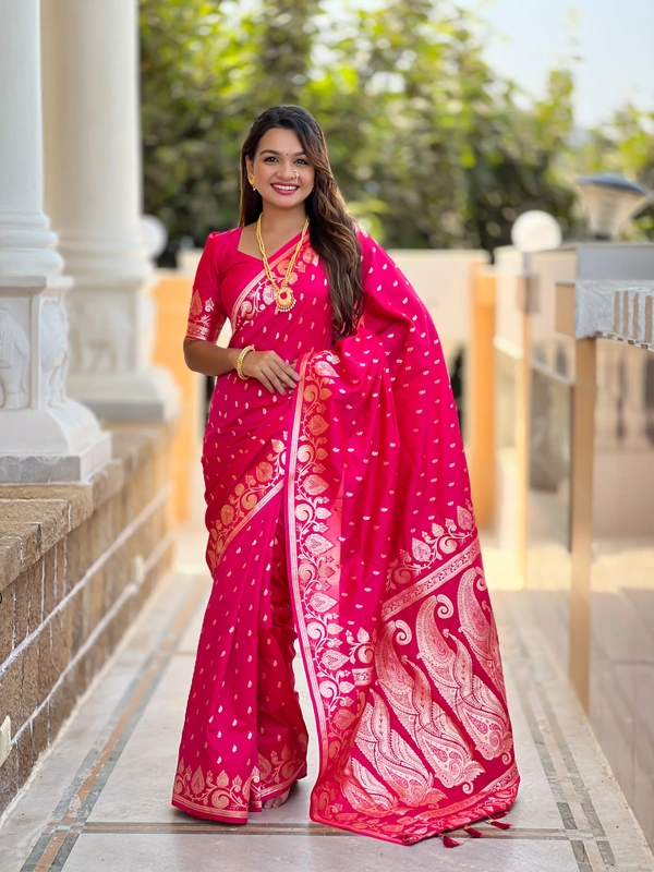 PAITHANI_HOUSE275 Traditional Banarasi Soft Silk Saree with Zari Meenakari Weaving Work -BANARASI - 9 - RANI PINK