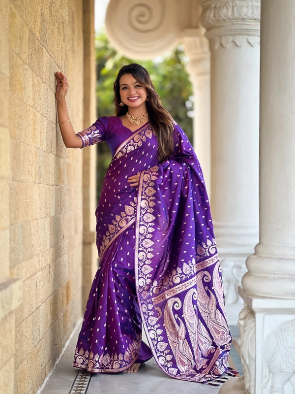 PAITHANI_HOUSE277 Traditional Banarasi Soft Silk Saree with Zari Meenakari Weaving Work -BANARASI - 9 - PURPLE