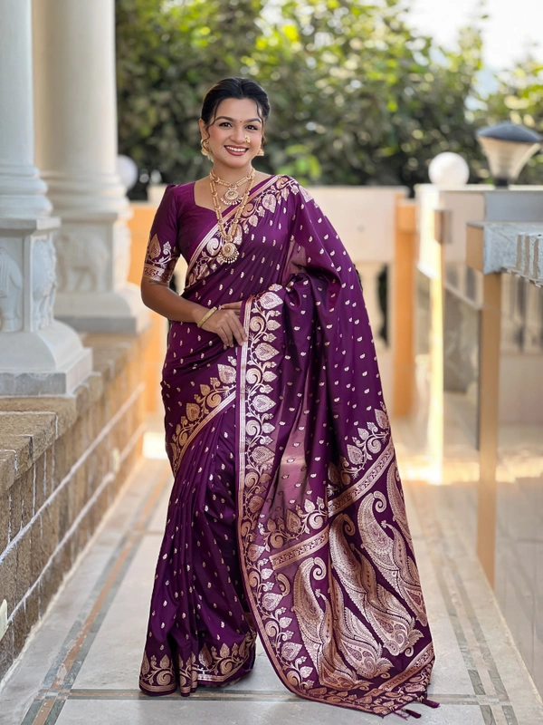 PAITHANI_HOUSE278 Traditional Banarasi Soft Silk Saree with Zari Meenakari Weaving Work -BANARASI - 9 - WINE